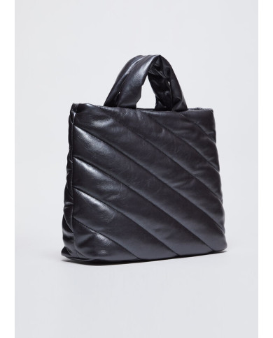 BORSA LIU JO DONNA SHOPPING BAG GLOSSY MATELASSE' ANTRACITE 36X14X44CM