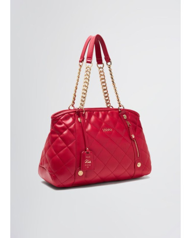 BORSA LIU JO DONNA L TOTE ROSSO POMPEIANO MATELASSE CON CHARM 44X13X22CMAA5132 E0015 X0644