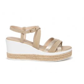 SANDALI CON ZEPPA NEROGIARDINI DONNA ROCK FLAT PLATINO VELOUR SABBIA PU.MONOD.ARZANA E307710D/415