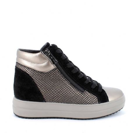 SNEAKERS DONNA CON ZEPPA INTERNA IN PELLE BRONZO-NERO2659122