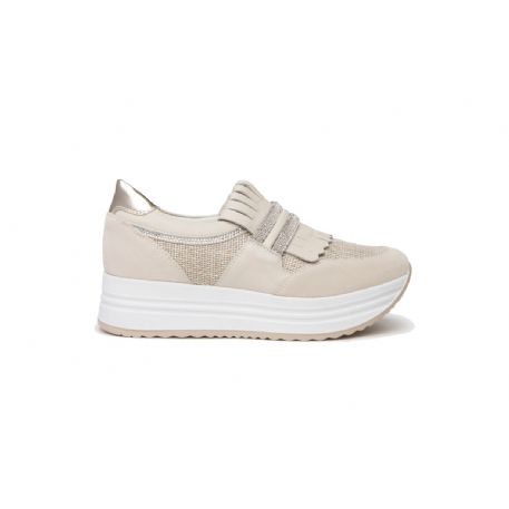 SNEAKERS NEROGIARDINI DONNA PELLE TELA  YOGURT E409815D/714