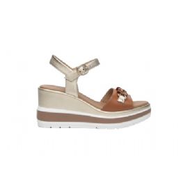 SANDALI CON ZEPPA NEROGIARDINI DONNA ARMENIA COGNAC ETOILE MIELE POLI.USSITA E410530D/329