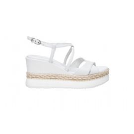 SANDALI CON ZEPPA NEROGIARDINI DONNA LOIRA BIANCO PU.MONOD BAGHERIA E410560D/707
