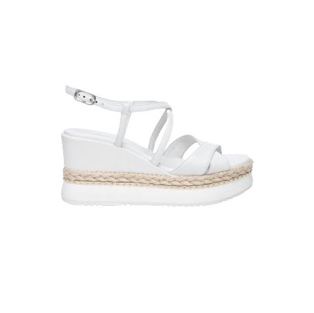 SANDALI CON ZEPPA NEROGIARDINI DONNA LOIRA BIANCO PU.MONOD BAGHERIA E410560D/707