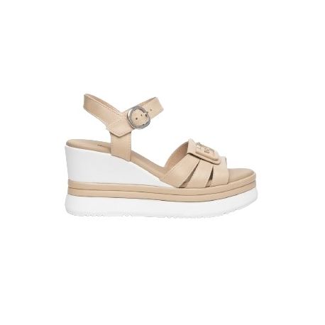 SANDALO CON ZEPPA NEROGIARDINI DONNA LINO PELLE TACCO 8,5CM E410570D/453