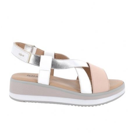 SANDALO CON ZEPPA IGI&CO DONNA PELLE SINTETICA  BIANCO/ARGENTO 5685311