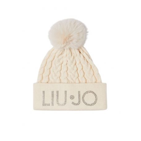 BERRETTO LIU JO DONNA BERRETTO IN MAGLIA BIANCO CON PON PON  2F4054 M0300 33801