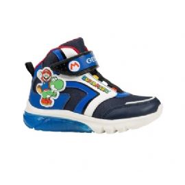 SNEAKERS BAMBINO GEOX SUPERMARIO CIBERDRON F - GBK+NYLON NAVY/ROYAL 28>35 J46LBJ 054FU C4226/B