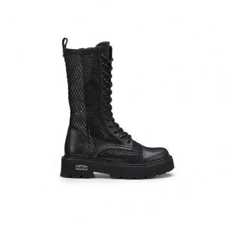 STIVALETTI ANFIBIO CULT DONNASLASH 3405 BOOT W NET/FAB/LEATHER BLACK/BLACK STRASS CLW340502